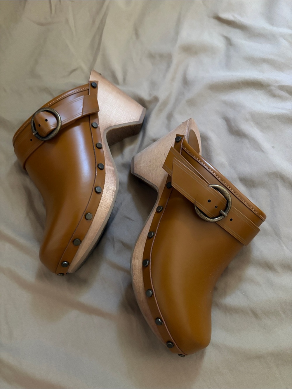 Isabel Marant Tan Leather Buckle Clog Mules size 35